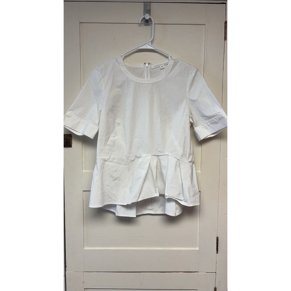 Veronica Beard Peplum Blouse Top Shirt Womens 8 White Crew Neck Short Sleeve